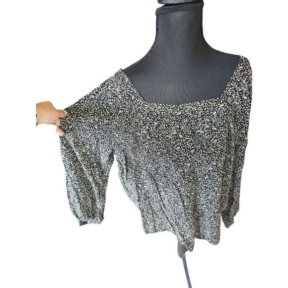 Black & White spots With Square Neck Peasant Blouse Old Navy L Boho Puff Sleeve - Picture 3 of 9